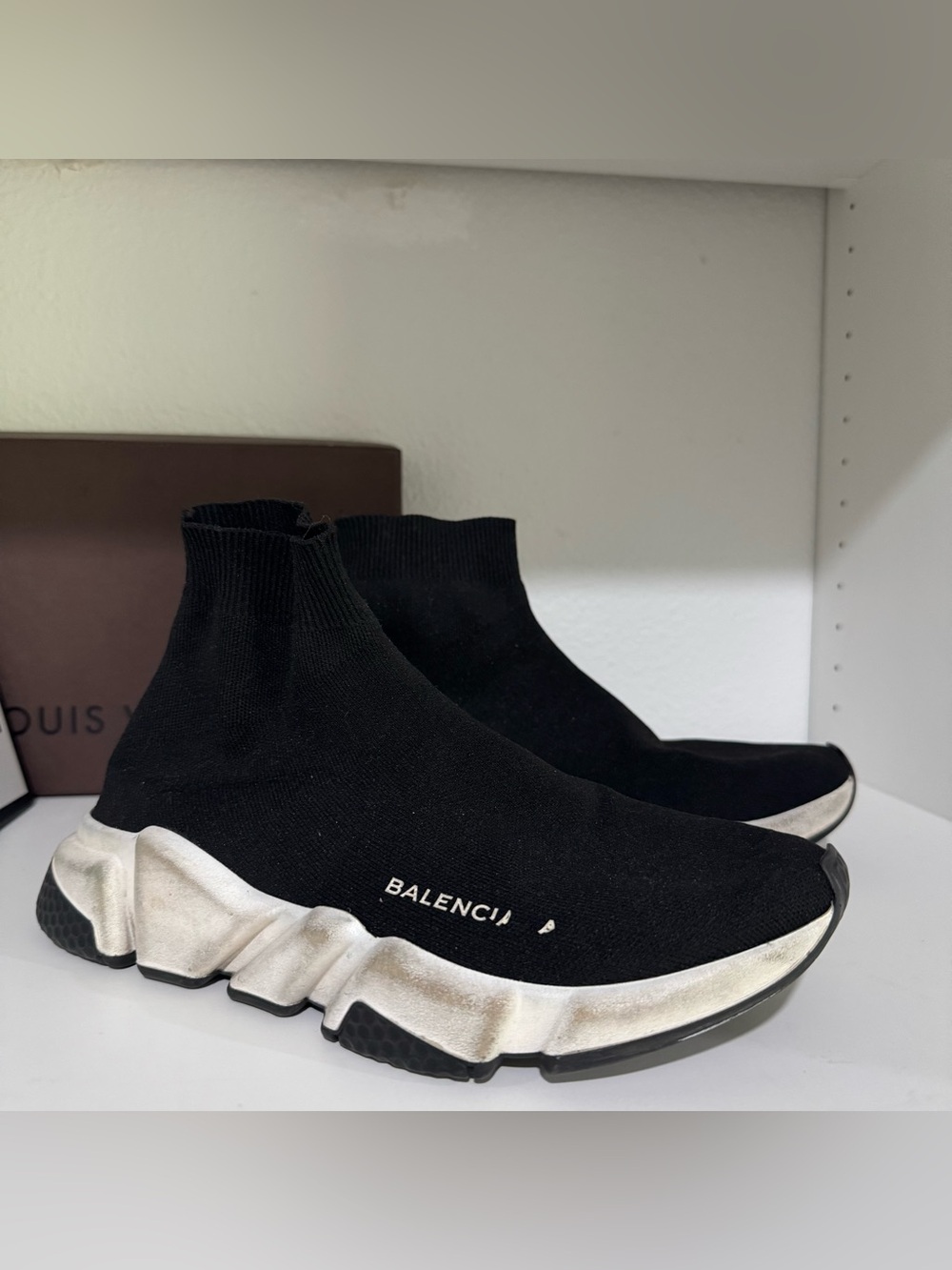 Balenciaga Black Knit Sock Sneakers with White Sole